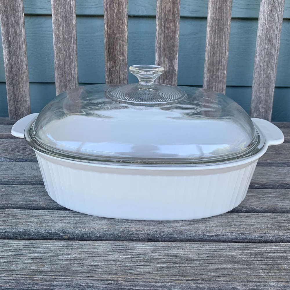 CorningWare French White Oval Casserole Dish F-14-B 4L Roaster Pyrex Lid F-14-C